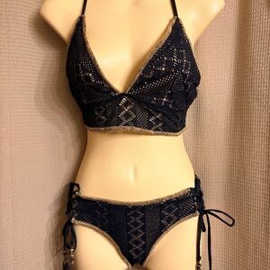 Becca Mesh Lace Black Bikini Women's S